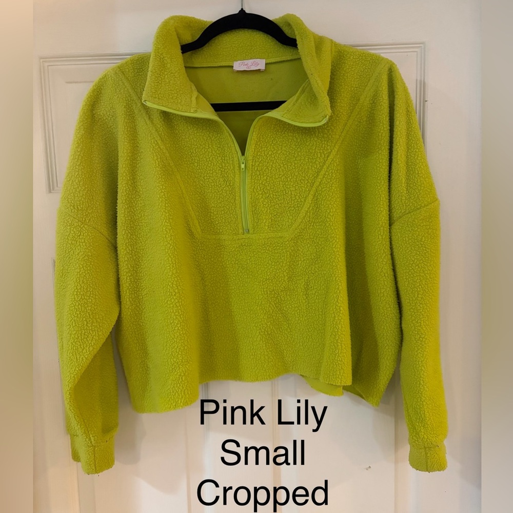 Pink Lily Vibrant Green Fleece Top